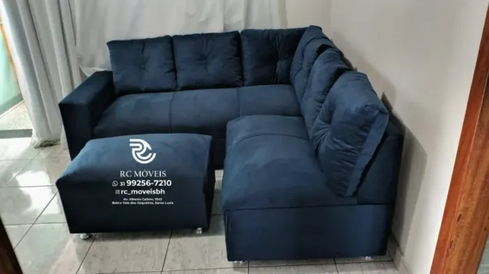 Sofá de Canto com Puff Suede D33 Confortável Direto da Fábrica