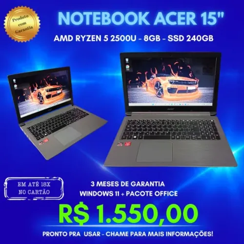 Notebook Acer Ryzen 2500u / 8gb/ Nvme 128gb+hd500gb Teclado Novo