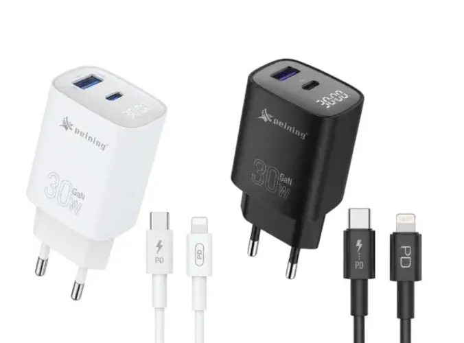 Carregador Gan para iPhone Tpc/Ios 30W 2 Entradas Branco