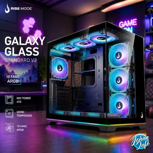 Gabinete Gamer Rise Mode Galaxy Glass Standard V2 ARGB com 10 Fans, Vidro Temperado, ATX