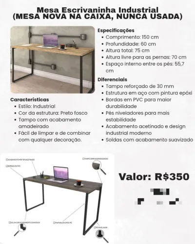 Mesa Escrivaninha Industrial (Nova na caixa)