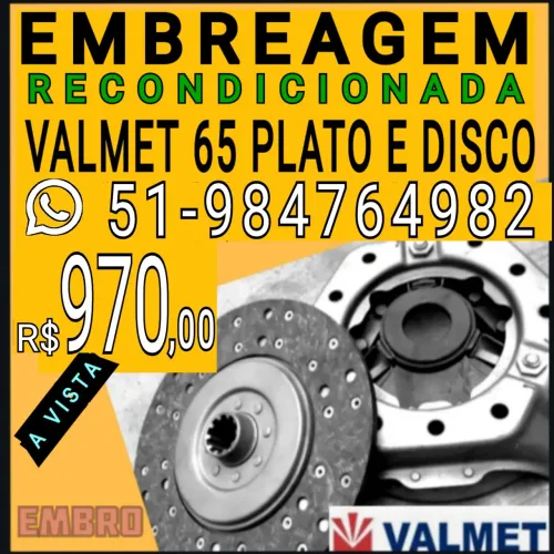 EMBREAGEM KIT PLATO E DISCO RECONDICIONADO DO TRATOR VALMET MODELO 65 COM 280 MM 
