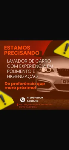 Estamos contratando.lavador de carro com experiência