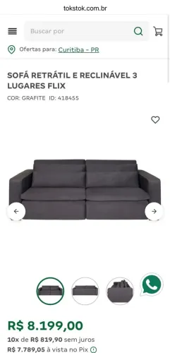Sofá Retrátil 3 Lugares Tok&Stok - Cor Marrom PAGO R$ 8.000,00 venda R$ 1.199,00
