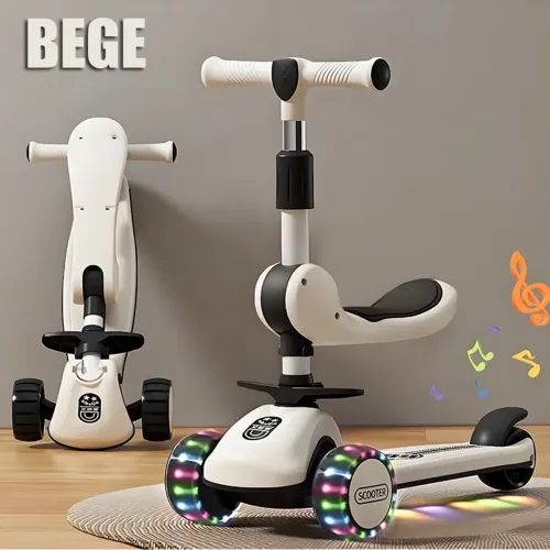 Patinete Infantil Dobrável com Assento e LED Brilhantes Menina e Menino