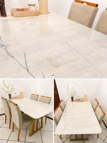 MESA EM QUARTZITO MONTBLANC (ACOMPANHA 4 CADEIRAS)