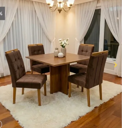 Conjunto de Jantar Verona Wood 4 Lugares - Mesa Cinamomo com Cadeiras em Veludo