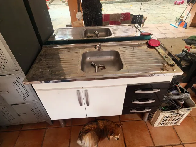 Balcão de Cozinha com Pia Inox, 2 Portas, 3 Gavetas