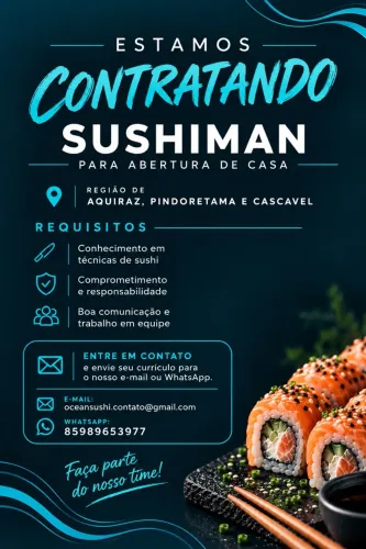 ESTAMOS CONTRATANDO UM SUSHIMAN