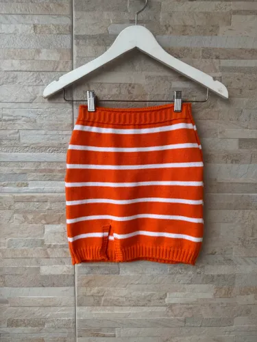 Saia de Tricô Listrada - Laranja com Branco, tamanho P