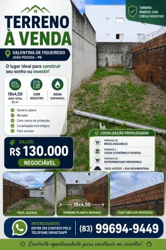 TERRENO À VENDA NO VALENTINA DE FIGUEIREDO - JOÃO PESSOA/PB
