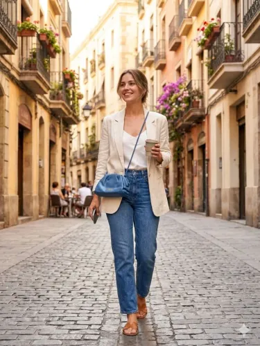 Bolsa Dolmen em couro azul