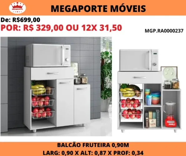 Balcão Fruteira 2 Portas 1 Gaveta