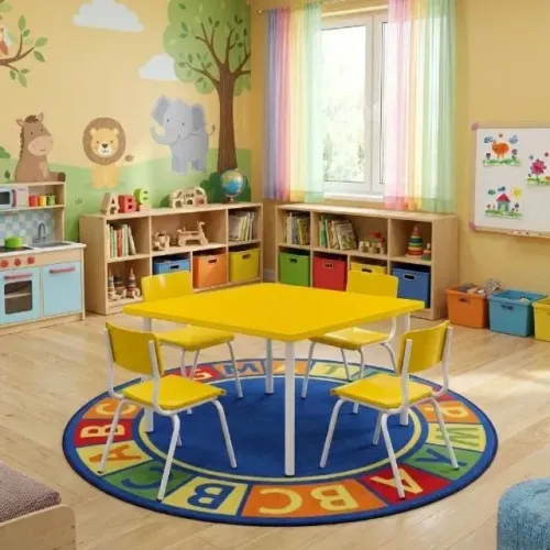 Conjunto Infantil Quadrado 04 Cadeiras Amarelo Tampo Plástico 06 a 09 Anos 44005 Escolar