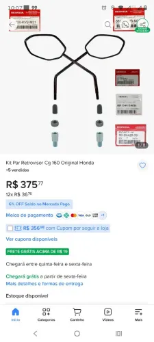Par de retrovisor original Honda 