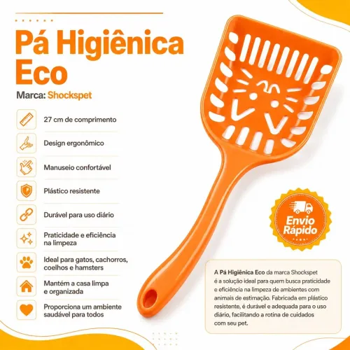 Pá Higiênica Eco Shockspet para Areia de Gatos e Pets - 27 cm
