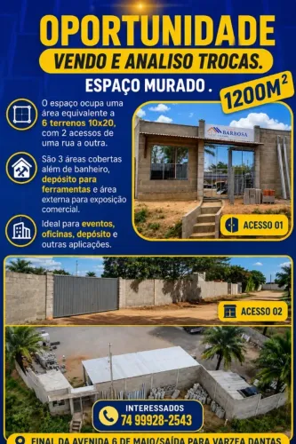 Espaço murado, estruturado com banheiro e área coberta.