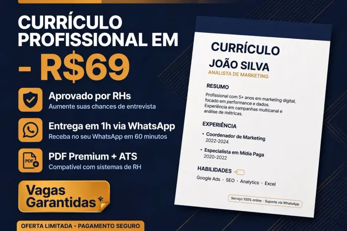 Currículo Profissional em 1 Hora - Aprovado por RH + PDF ATS - R$69