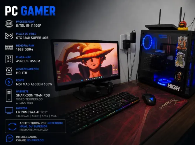 PC GAMER - I5 11400F / GTX 1660 SUPER / 16 GB DE RAM / 1TB DE ARMAZENAMENTO / MONITOR LG