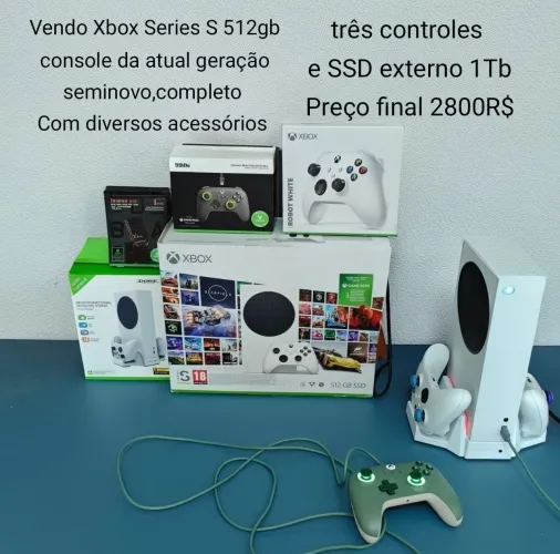 Xbox Series S 1,5 tb semi-novo três controles,SSD externo e base de resfriamento
