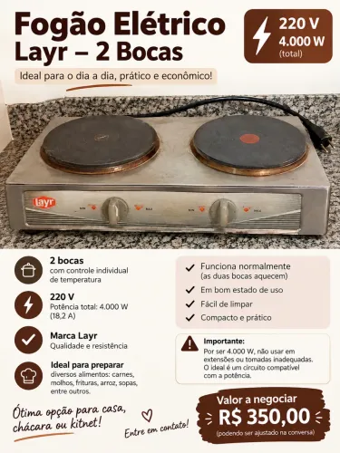 Fogão elétrico 2 bocas