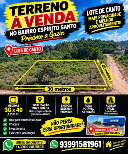 Terreno no bairro espirito santo medindo 40x30 mts