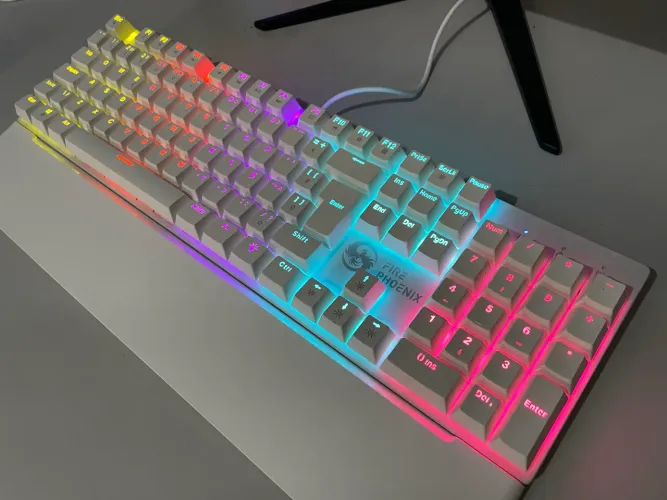 Teclado Mecânico RGB Branco Fire Phoenix Switch Azul