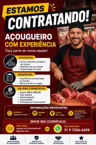 VAGA PARA AÇOUGUEIRO COM EXPERIÊNCIA