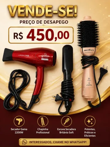 Kit (secador, chapinha e escova secadora)