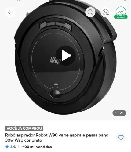 Vendo um robô aspirador usado 2x valor 300,00