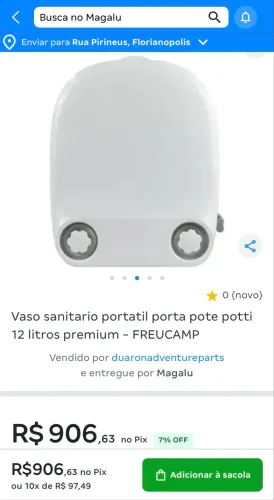Vaso sanitário portátil porta-potty  12 litros FREUCAMP