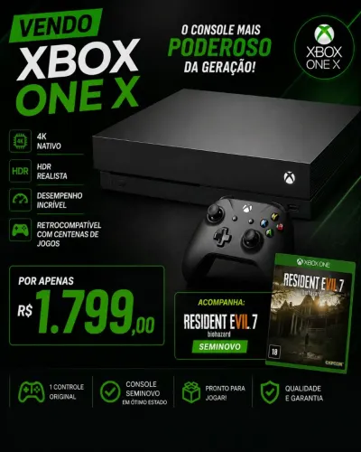 Xbox One X -1TB -RODA GAMES EM 4K-1 CONTROLE +BASE DE CARREGAMENTO