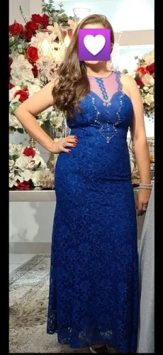 Vestido longo, azul com renda e brilho super discreto, tam. P COM ELÁSTANO