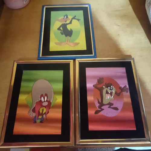 Trio De Quadros Vintage Looney Tunes Anos 90 Colecionável Warner Bros