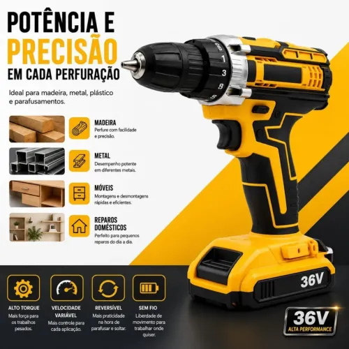 kit Furadeira/Parafusadeira sem fio com acessórios 48v 2 baterias de lítio Mandril 3/8?