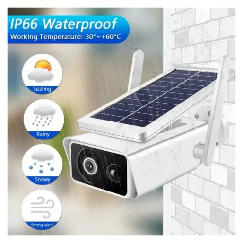 Câmera Segurança Wifi Ip66 Energia Solar Full Hd Cor Branco
