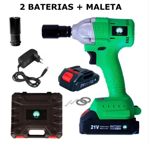 Chave de Impacto Sem Fio 350Nm 3200RPM Kit Completo Com Maleta 2 baterias