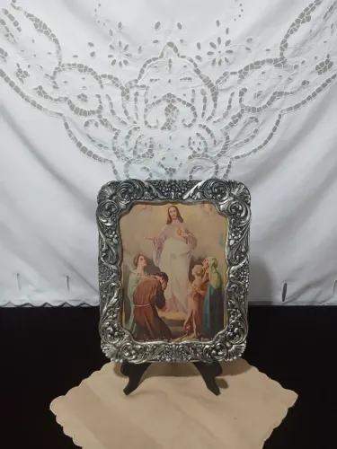 Antigo Quadro Religioso Gravura De Época Coração De Jesus