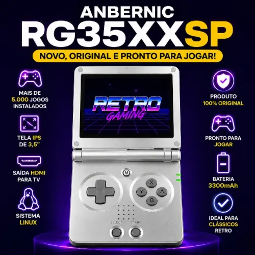 ANBERNIC RG35XXSP - NOVO, ORIGINAL, PRONTO PARA JOGAR