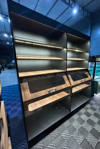 Expositor de Pães Aberto Em MDF 1,85m Com Tulha Iluminação LED
