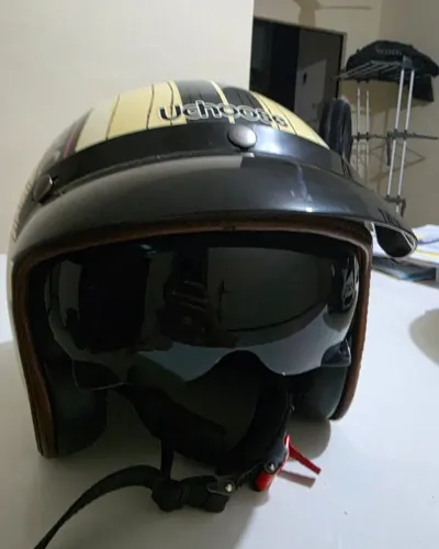 Capacete Motociclista Vintage Retrô Custom Estilo Harley Nav Aberto Óculos Integrado