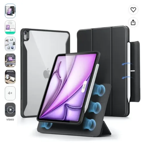 ESR Capa para iPad Air de 13 polegadas M2 (2024), capa com suporte para lápis, capa magnét