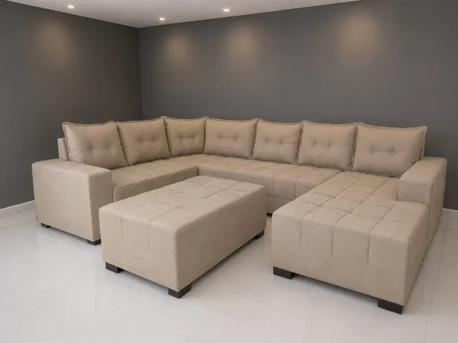 Sofá pronta entrega ? de canto 7 lugares com puff de brinde
