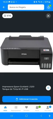 Impressora Epson Ecotank L1250 Tanque de Tinta Wi-Fi USB