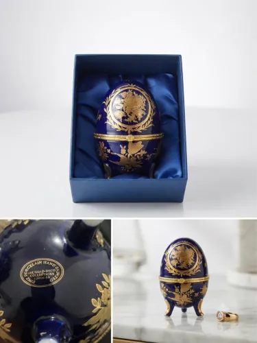 Exclusiva Caixa de joias Ovo de porcelana Limoges -Azul cobalto e ouro 24k
