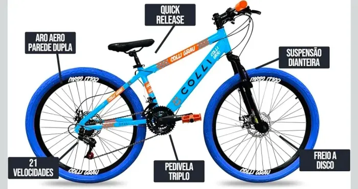 Bicicleta Colli Grau Aro 26 Freios a Disco 21V Alavanca Rapid Fire 3/7V LACRADO