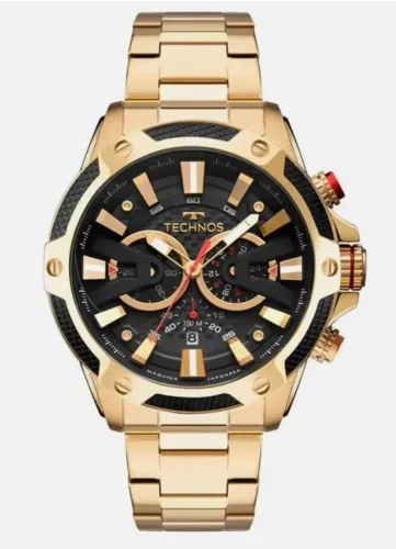 Relógio TECHNOS masculino cronógrafo carbon dourado