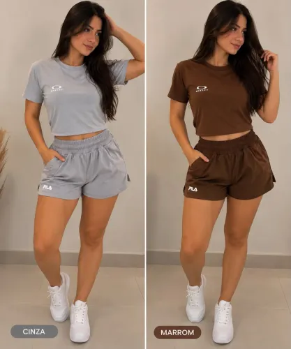 Conjunto de shorts e blusinha feminino tecido moletim