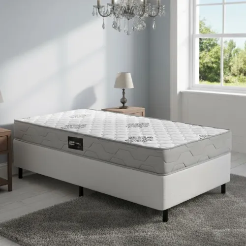 Colchão Solteiro Confort Premium 18 cm D28 + Base Simples Corino Branco - pronta entrega 