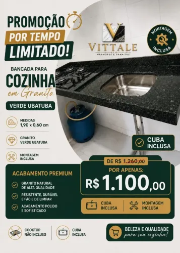 Promoção por tempo limitado: Bancada para cozinha em granito verde Ubatuba